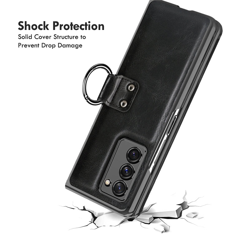 For Samsung Galaxy Z Fold2 5G Leather Texture PC Ring Holder Phone Case