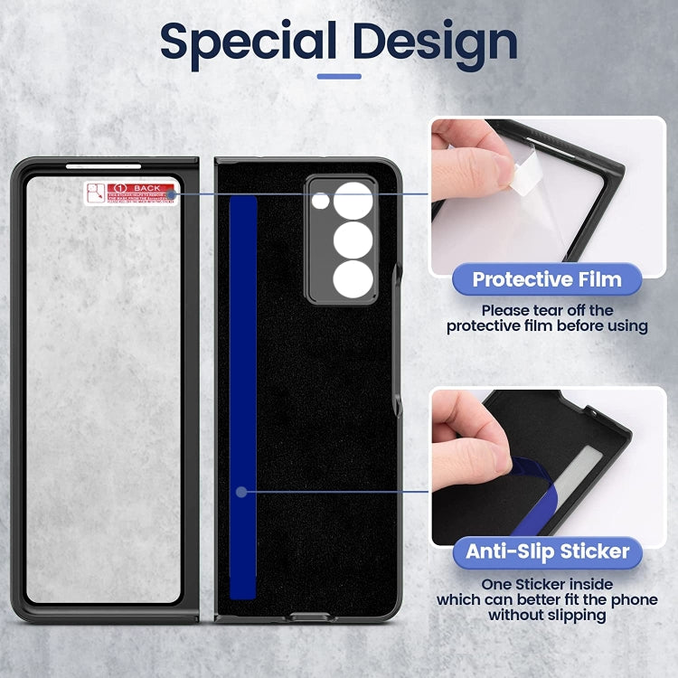 For Samsung Galaxy Z Fold2 5G Leather Texture PC Ring Holder Phone Case