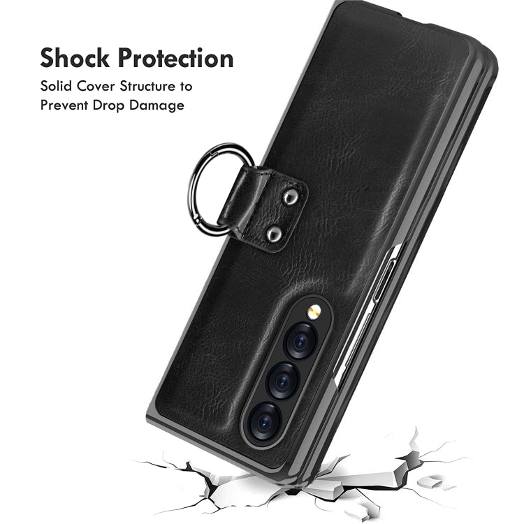 For Samsung Galaxy Z Fold3 5G Leather Texture PC Ring Holder Phone Case