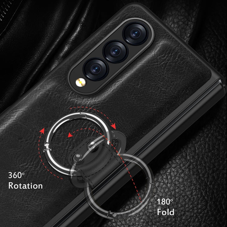 For Samsung Galaxy Z Fold3 5G Leather Texture PC Ring Holder Phone Case
