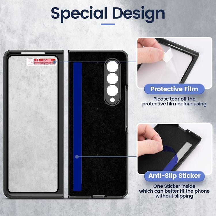 For Samsung Galaxy Z Fold3 5G Leather Texture PC Ring Holder Phone Case