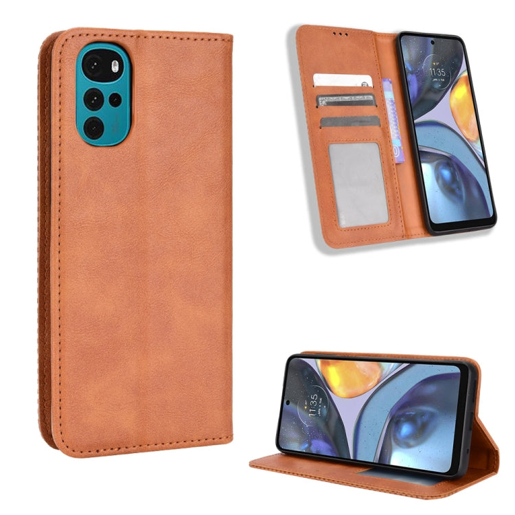 For Motorola Moto G22 Magnetic Buckle Retro Texture Leather Phone Case