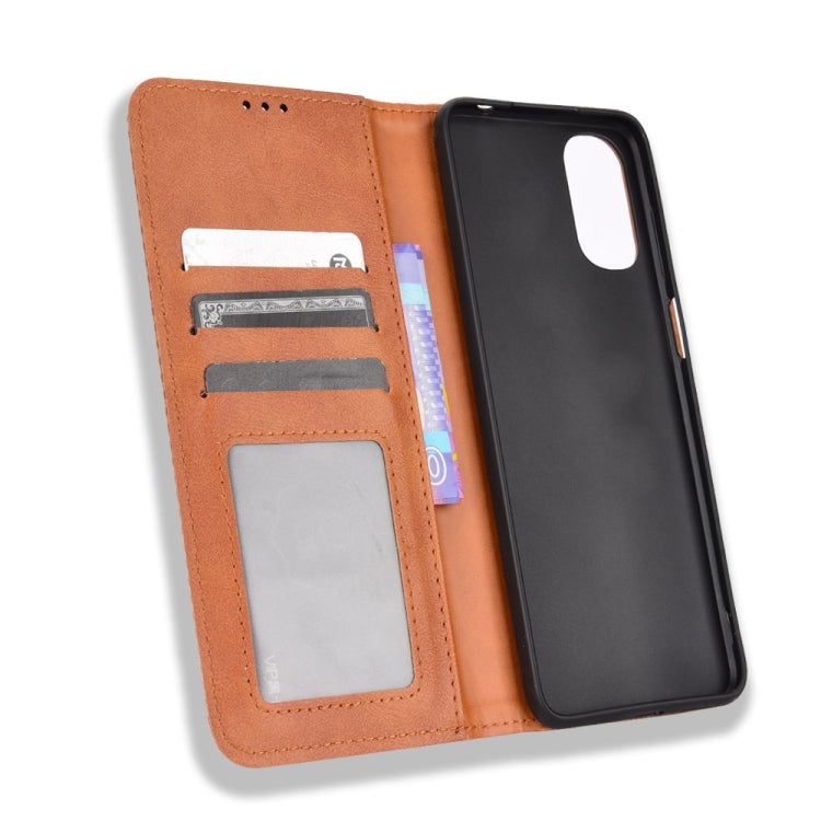 For Motorola Moto G22 Magnetic Buckle Retro Texture Leather Phone Case