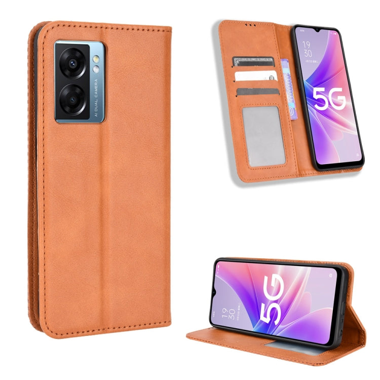 For OPPO A57 5G Magnetic Buckle Retro Texture Leather Phone Case