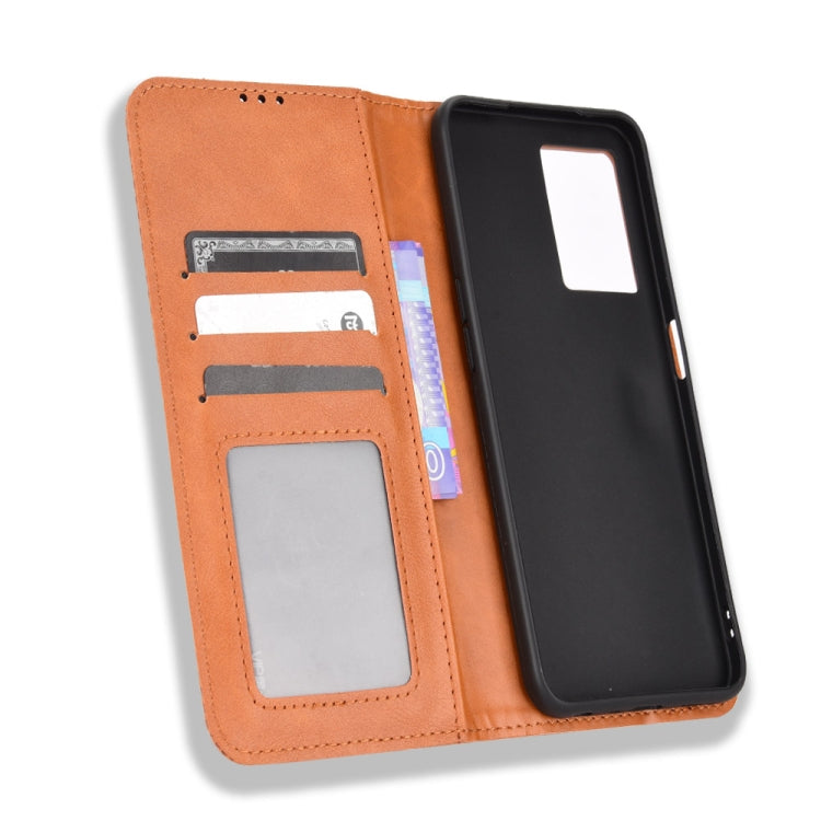 For OPPO A57 5G Magnetic Buckle Retro Texture Leather Phone Case