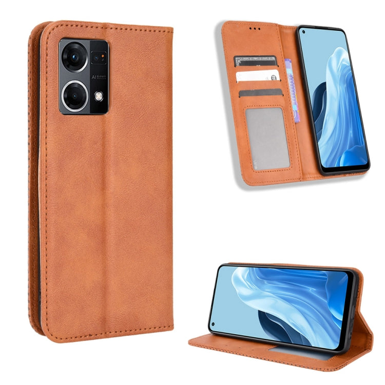 For OPPO Reno7 4G / F21 Pro Magnetic Buckle Retro Texture Leather Phone Case