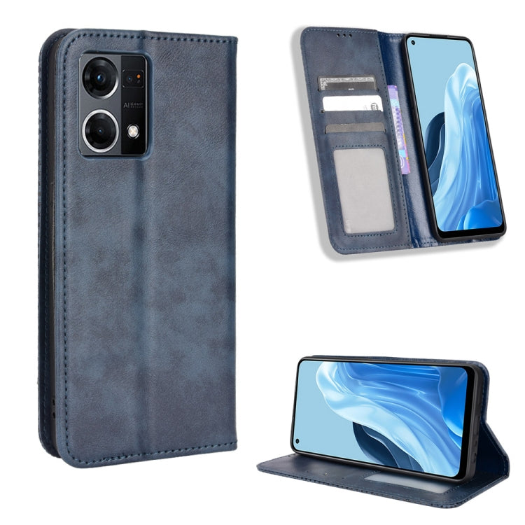 For OPPO Reno7 4G / F21 Pro Magnetic Buckle Retro Texture Leather Phone Case