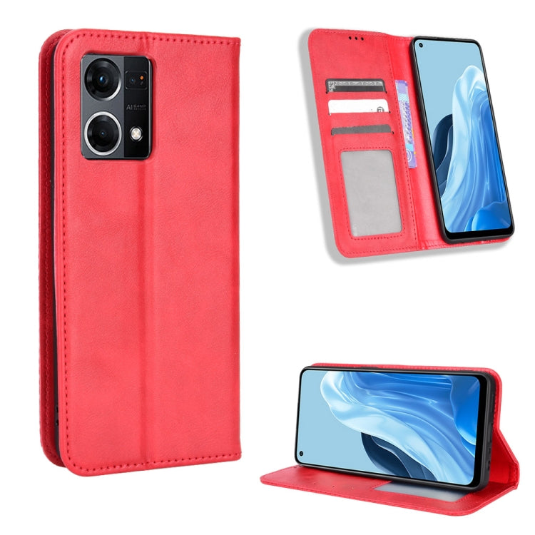 For OPPO Reno7 4G / F21 Pro Magnetic Buckle Retro Texture Leather Phone Case