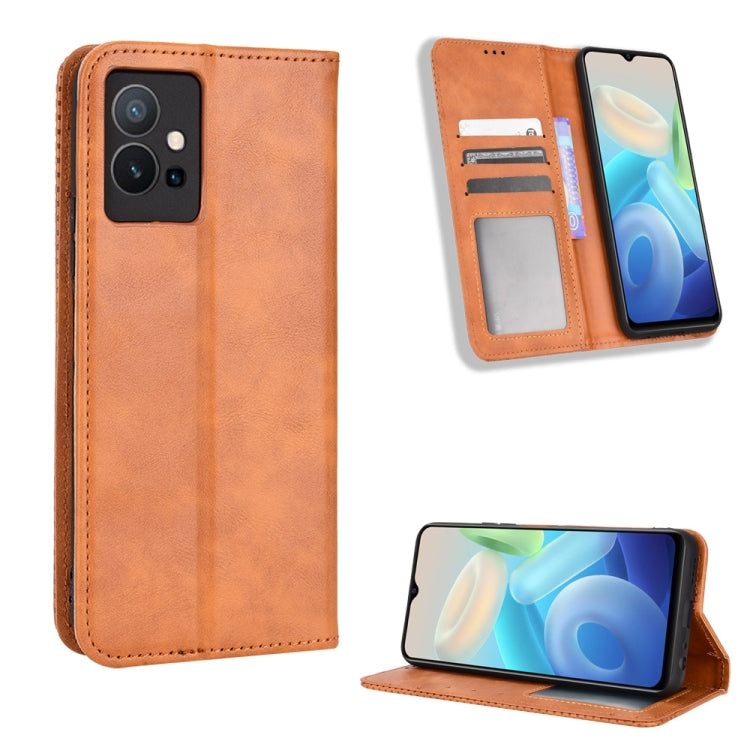 For vivo Y55 5G / T1 5G / Y75 5G Magnetic Buckle Retro Texture Leather Phone Case