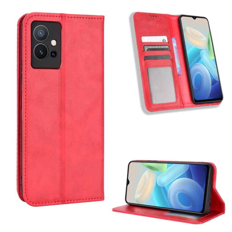 For vivo Y55 5G / T1 5G / Y75 5G Magnetic Buckle Retro Texture Leather Phone Case