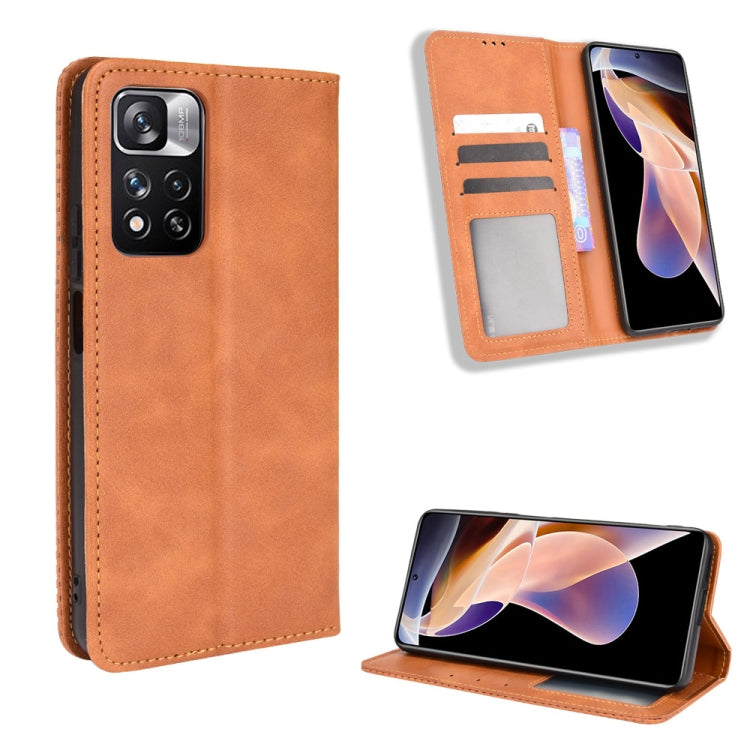 For Xiaomi Poco X4 NFC/Redmi Note 11 Pro China Magnetic Buckle Retro Texture Leather Phone Case