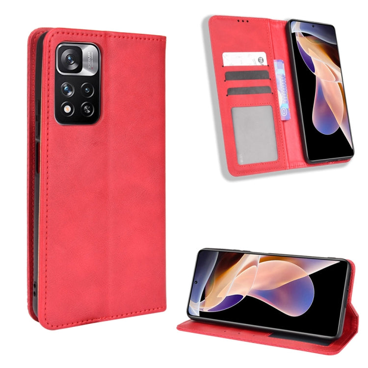 For Xiaomi Poco X4 NFC/Redmi Note 11 Pro China Magnetic Buckle Retro Texture Leather Phone Case
