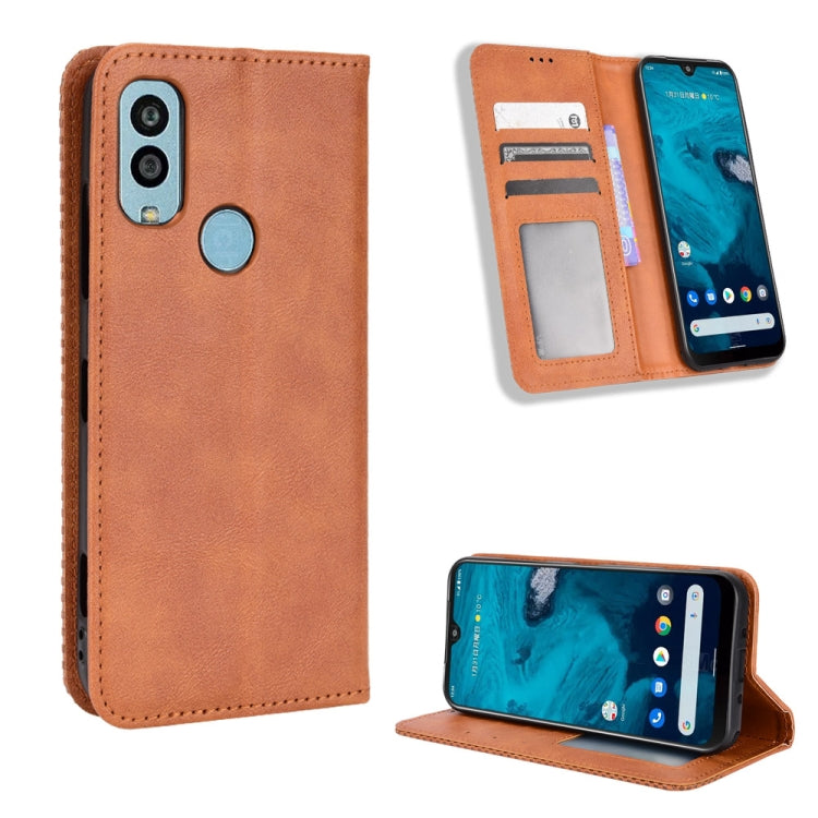 For Kyocera Android One S9 Magnetic Buckle Retro Texture Leather Phone Case