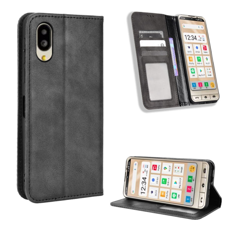 For Sharp Simple Sumaho 6 Magnetic Buckle Retro Texture Leather Phone Case