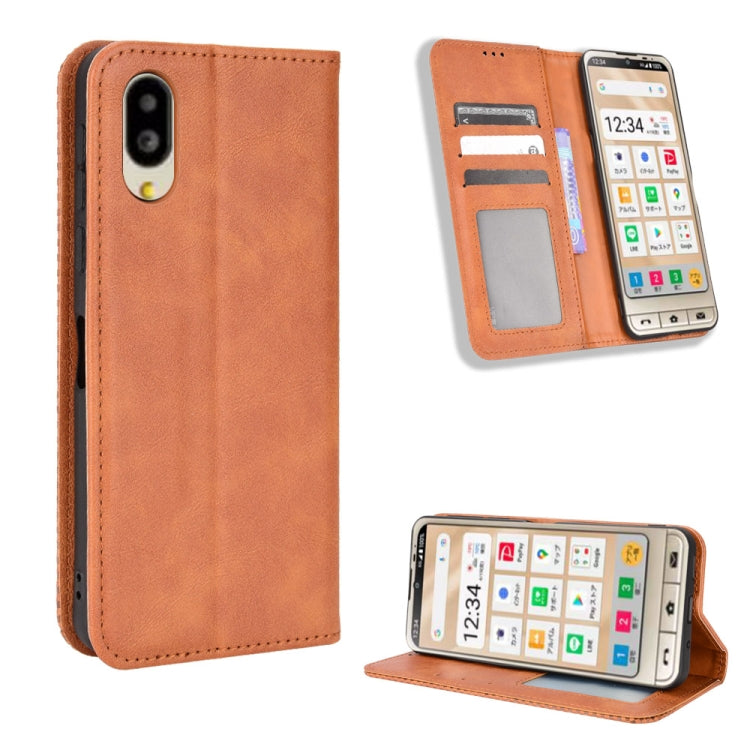 For Sharp Simple Sumaho 6 Magnetic Buckle Retro Texture Leather Phone Case
