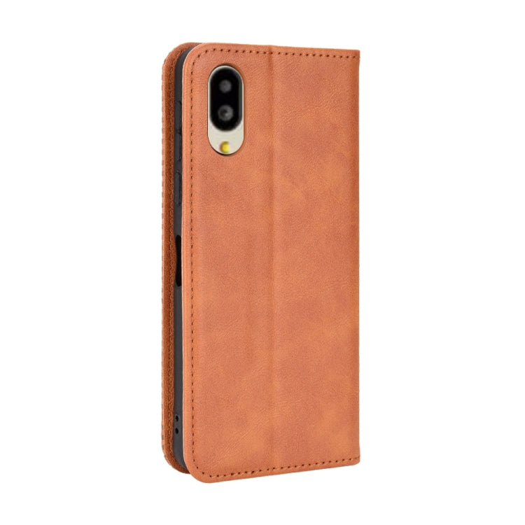 For Sharp Simple Sumaho 6 Magnetic Buckle Retro Texture Leather Phone Case