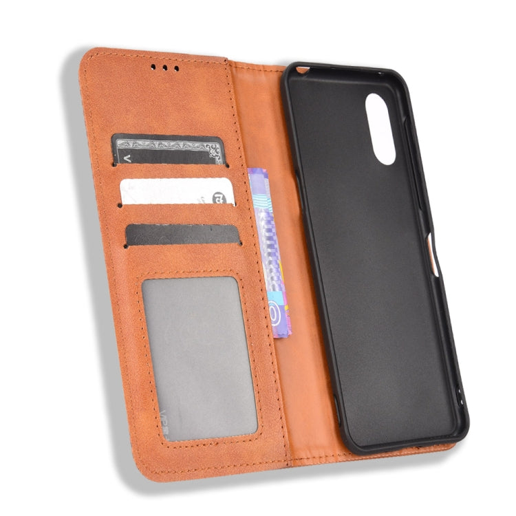 For Sharp Simple Sumaho 6 Magnetic Buckle Retro Texture Leather Phone Case