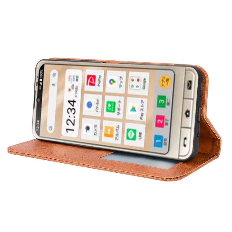 For Sharp Simple Sumaho 6 Magnetic Buckle Retro Texture Leather Phone Case