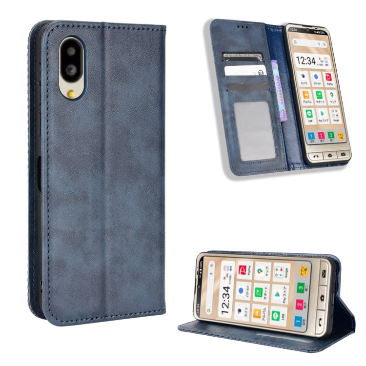 For Sharp Simple Sumaho 6 Magnetic Buckle Retro Texture Leather Phone Case