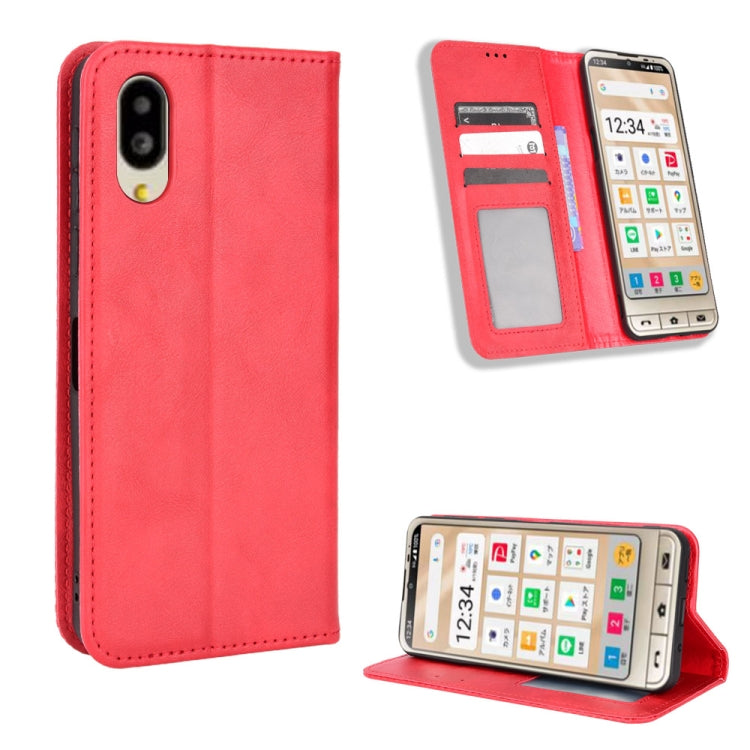 For Sharp Simple Sumaho 6 Magnetic Buckle Retro Texture Leather Phone Case