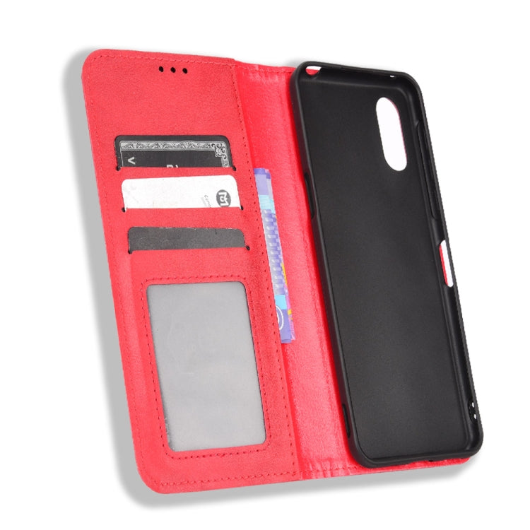 For Sharp Simple Sumaho 6 Magnetic Buckle Retro Texture Leather Phone Case