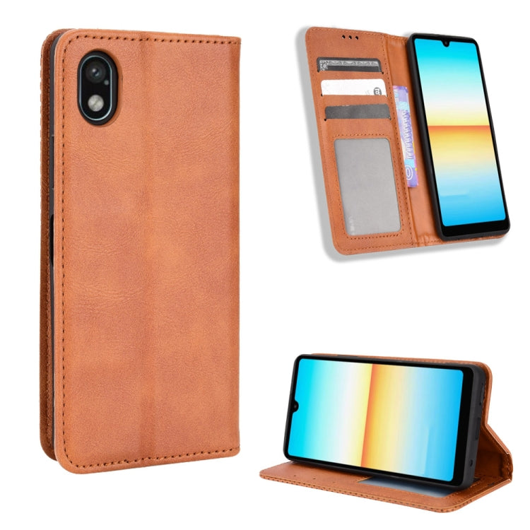 For Sony Xperia Ace III Magnetic Buckle Retro Texture Leather Phone Case