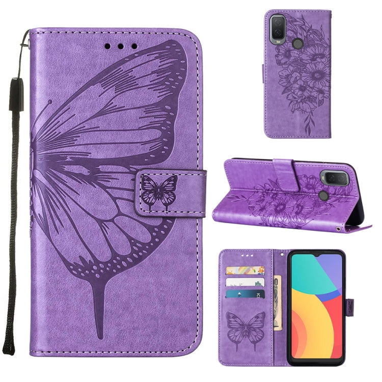 For Alcatel 1L 2021 Embossed Butterfly Leather Phone Case