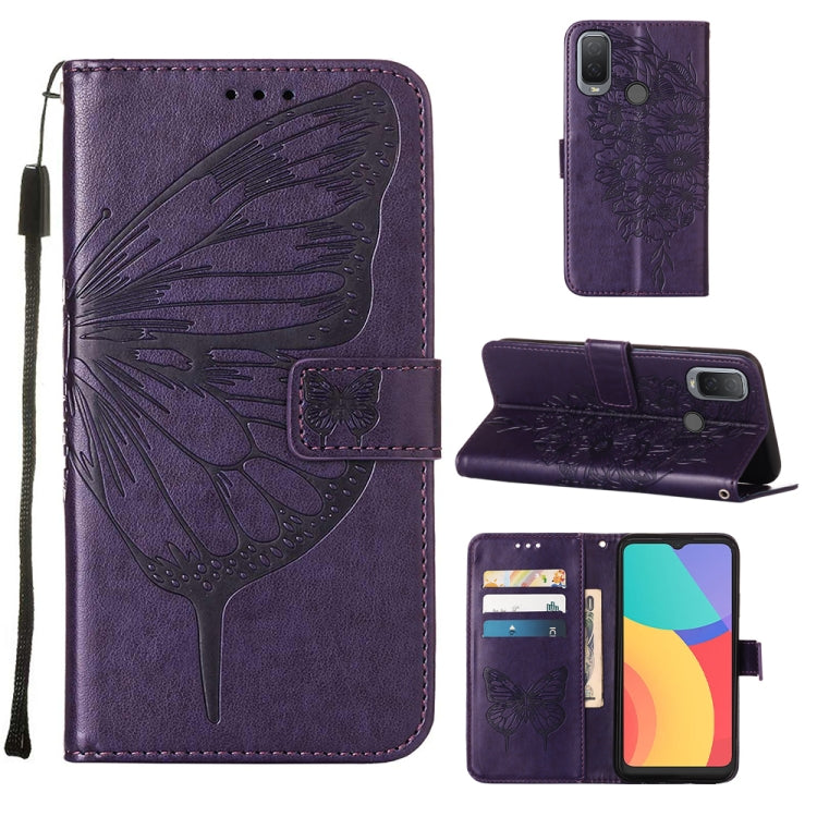 For Alcatel 1L 2021 Embossed Butterfly Leather Phone Case