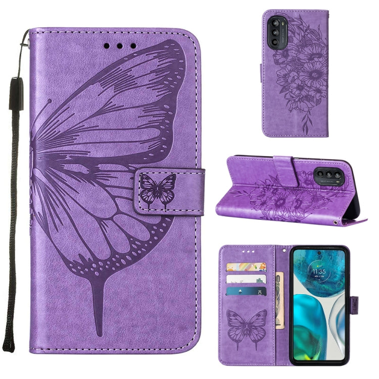 For Motorola Moto G52 Embossed Butterfly Leather Phone Case