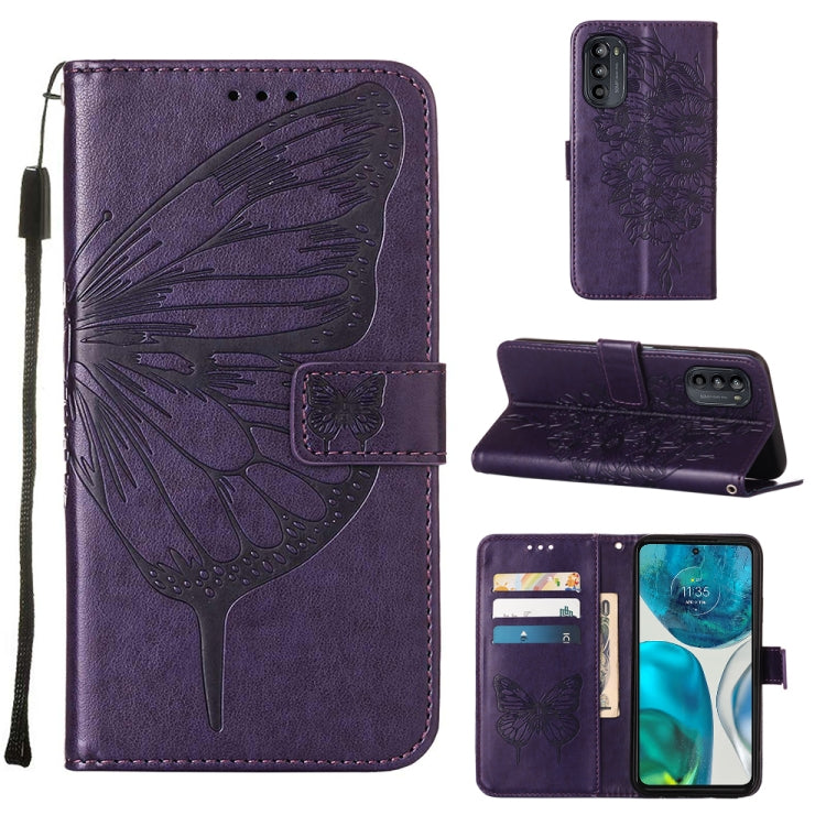 For Motorola Moto G52 Embossed Butterfly Leather Phone Case