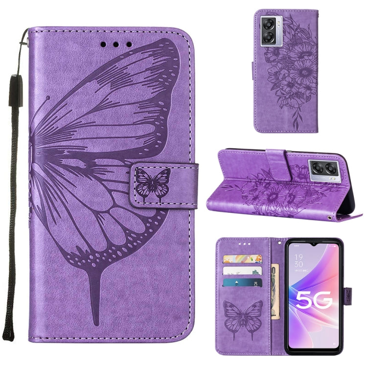 For OPPO A57 5G 2022 Embossed Butterfly Leather Phone Case