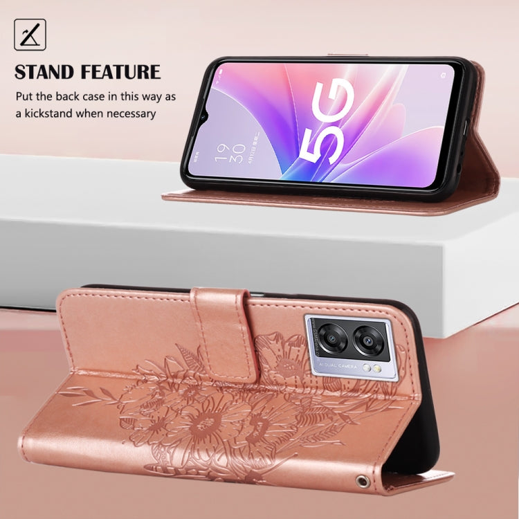 For OPPO A57 5G 2022 Embossed Butterfly Leather Phone Case