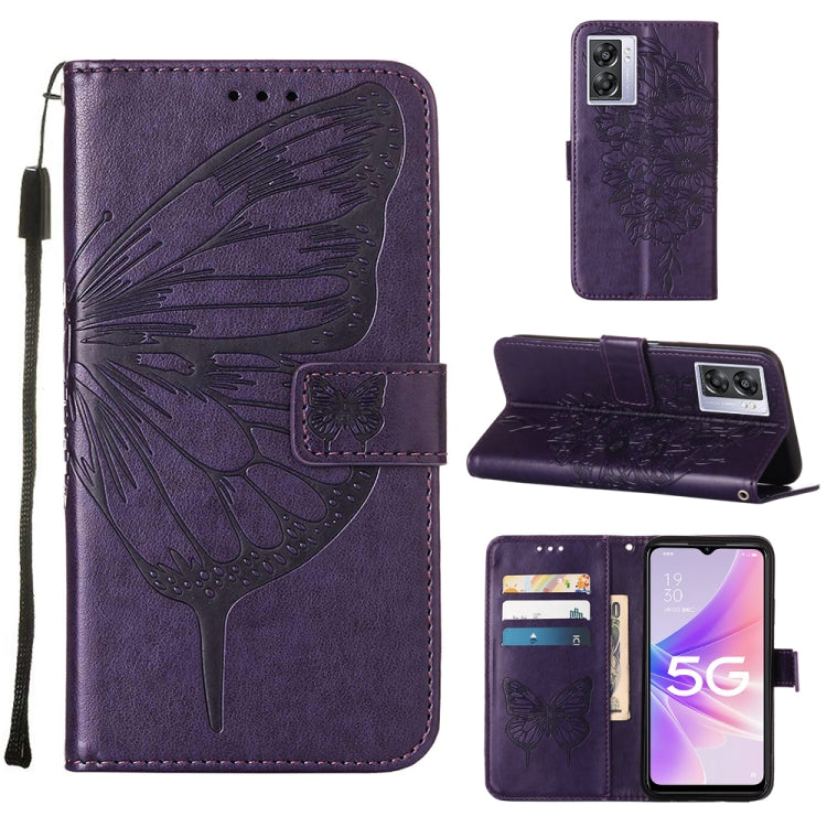For OPPO A57 5G 2022 Embossed Butterfly Leather Phone Case