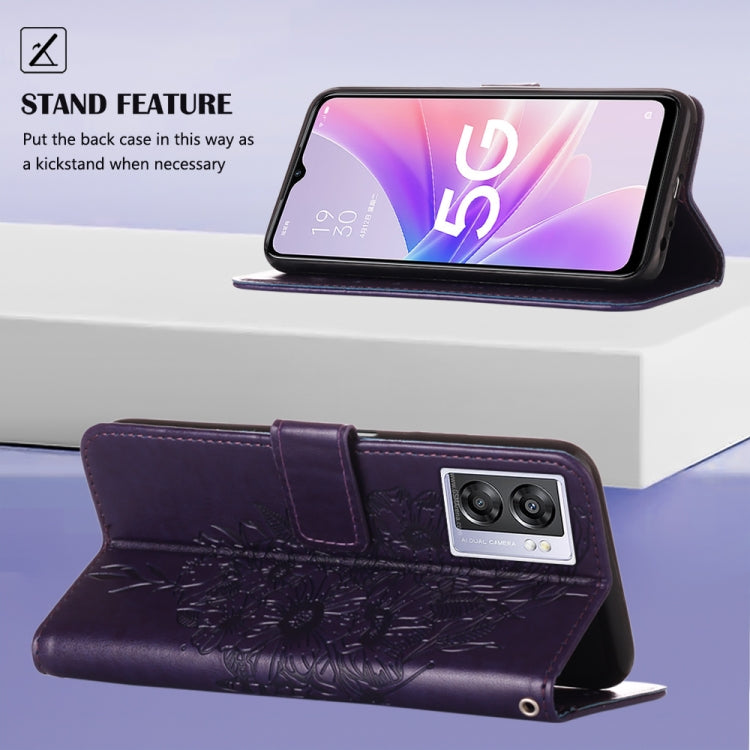 For OPPO A57 5G 2022 Embossed Butterfly Leather Phone Case