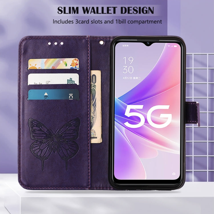 For OPPO A57 5G 2022 Embossed Butterfly Leather Phone Case