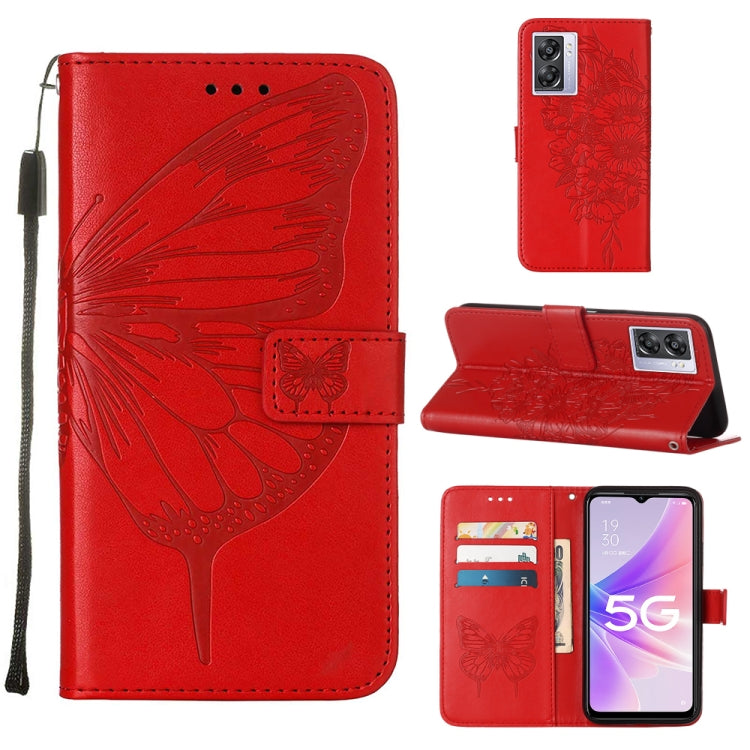 For OPPO A57 5G 2022 Embossed Butterfly Leather Phone Case