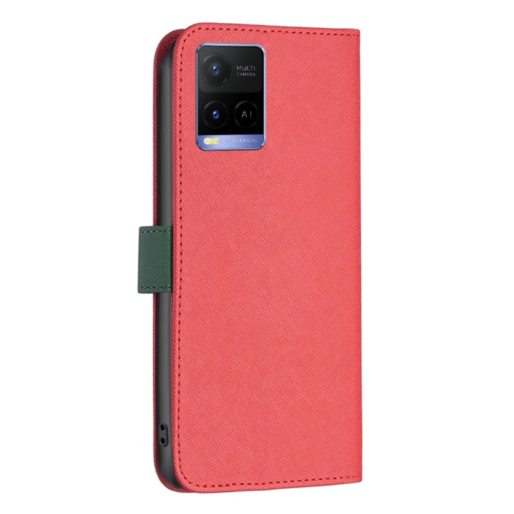 For vivo Y21 BF13 Color Matching Cross Texture Leather Phone Case