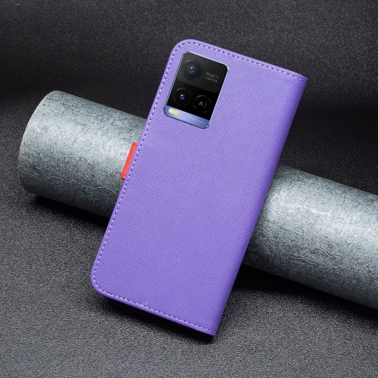 For vivo Y21 BF13 Color Matching Cross Texture Leather Phone Case