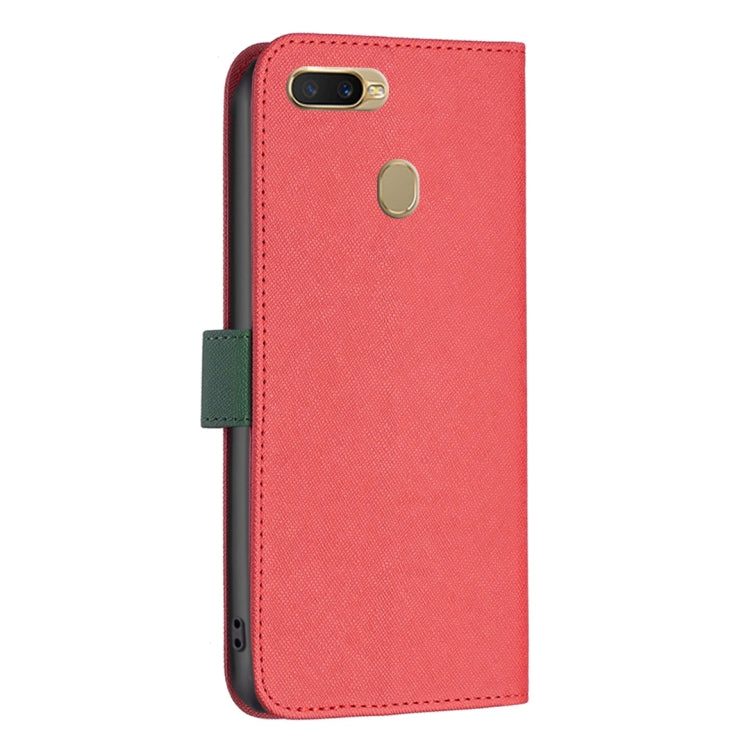 For OPPO A7 BF13 Color Matching Cross Texture Leather Phone Case