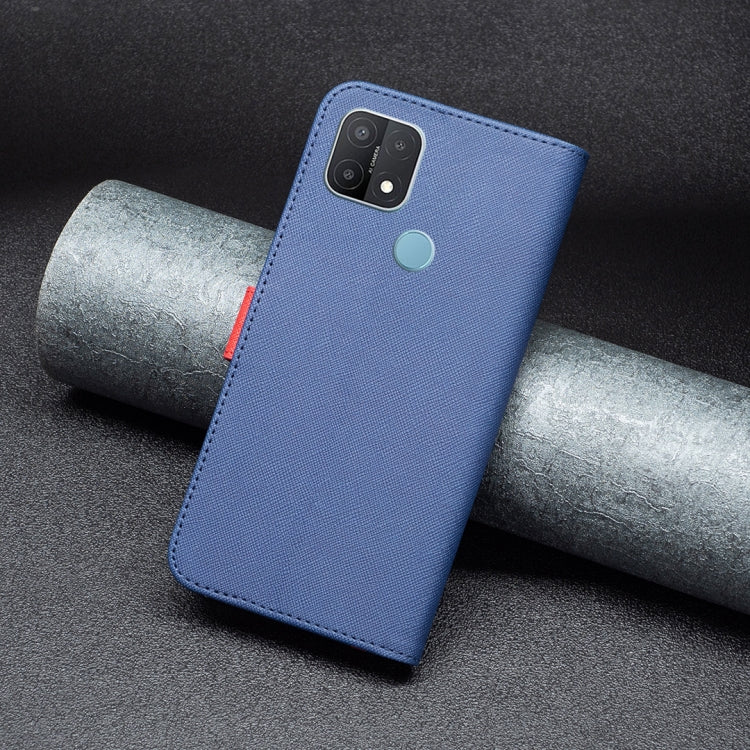 For OPPO A15 BF13 Color Matching Cross Texture Leather Phone Case