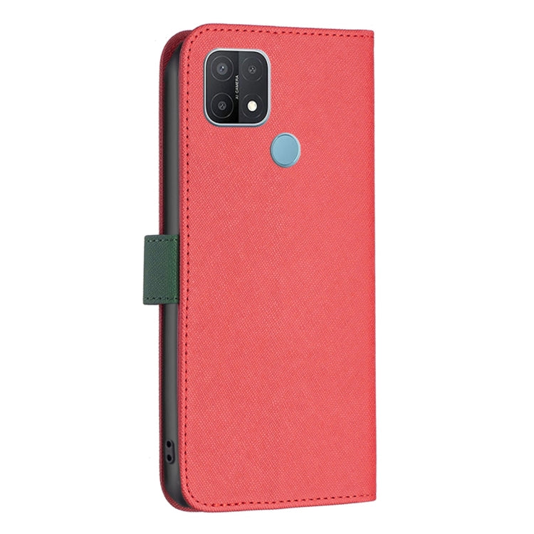 For OPPO A15 BF13 Color Matching Cross Texture Leather Phone Case