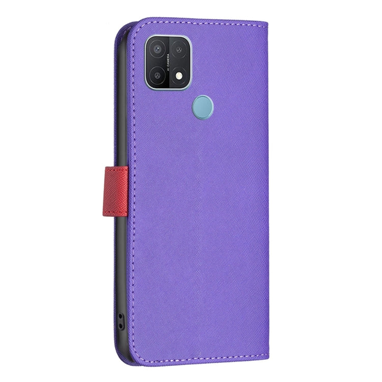 For OPPO A15 BF13 Color Matching Cross Texture Leather Phone Case
