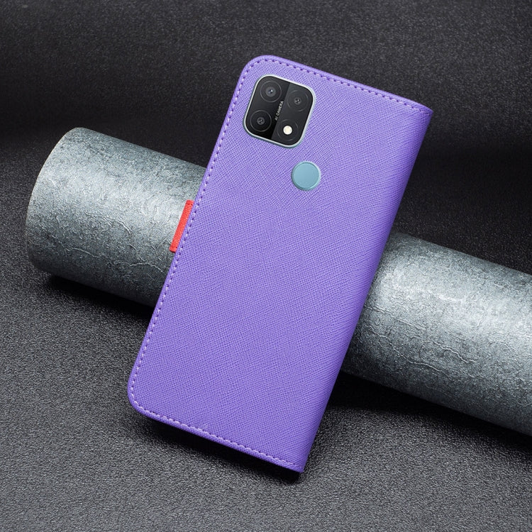 For OPPO A15 BF13 Color Matching Cross Texture Leather Phone Case