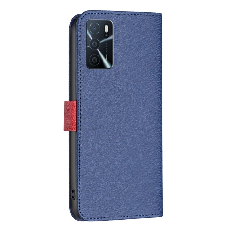 For OPPO A16 BF13 Color Matching Cross Texture Leather Phone Case