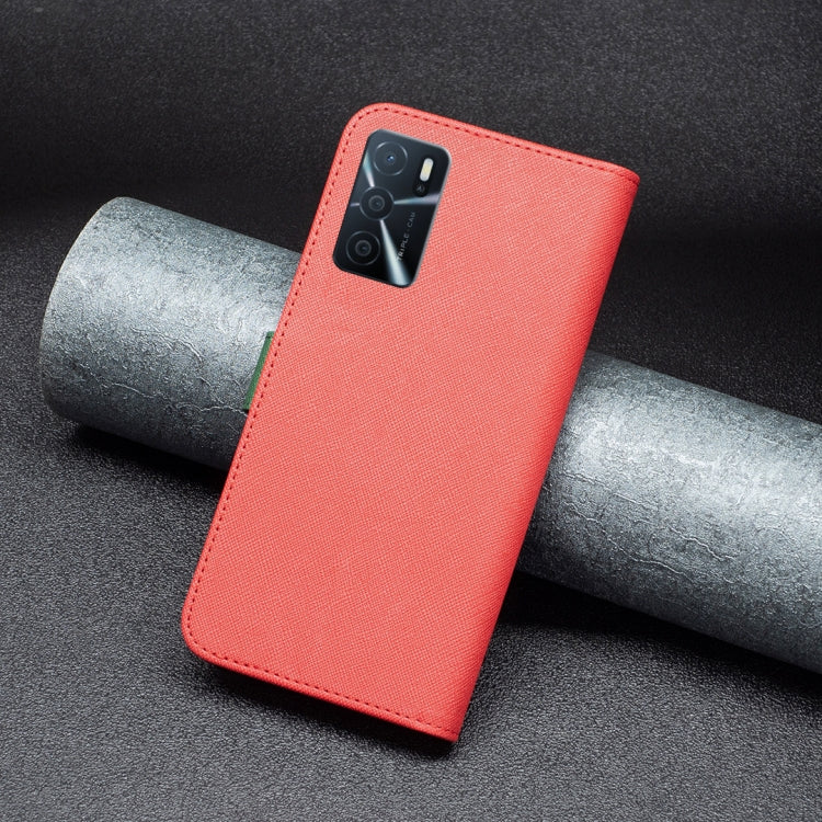 For OPPO A16 BF13 Color Matching Cross Texture Leather Phone Case