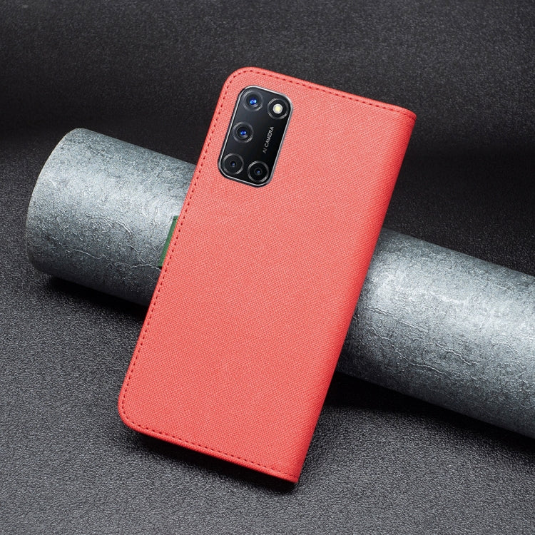 For OPPO A72 / A52 / A92 BF13 Color Matching Cross Texture Leather Phone Case