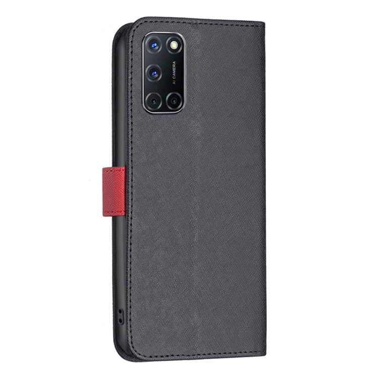 For OPPO A72 / A52 / A92 BF13 Color Matching Cross Texture Leather Phone Case
