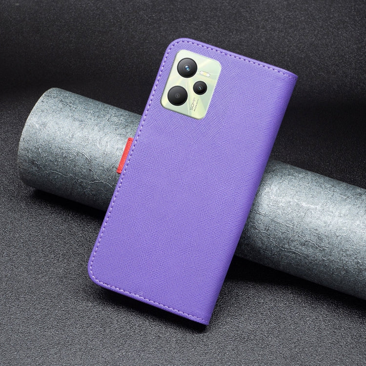 For OPPO Realme C35 BF13 Color Matching Cross Texture Leather Phone Case