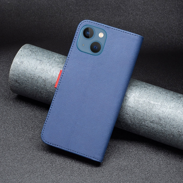 For iPhone 13 BF13 Color Matching Cross Texture Leather Phone Case