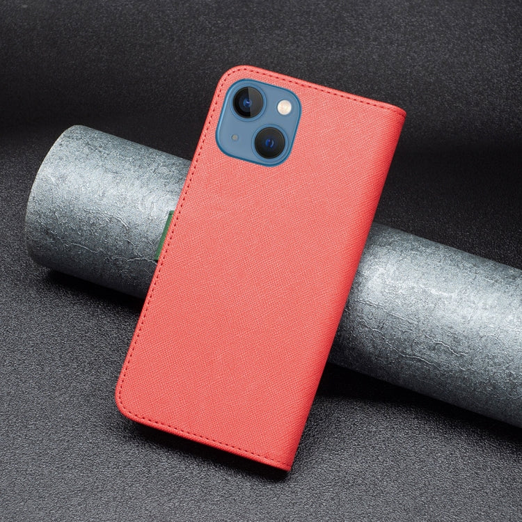 For iPhone 13 BF13 Color Matching Cross Texture Leather Phone Case